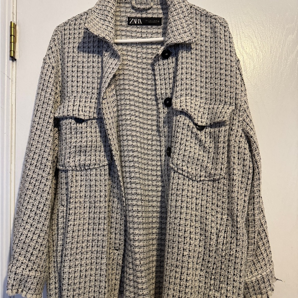 Zara Women's Monochrome Textured Overshirt